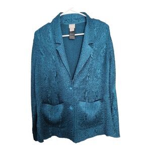 Chicos Travelers Jacquard V Neck Vacation Travel Resortwear Blazer Jacket Sz 1/M